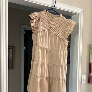 Entro Pink Babydoll Dress with Ruffled Tiers and Flutter Sleeves